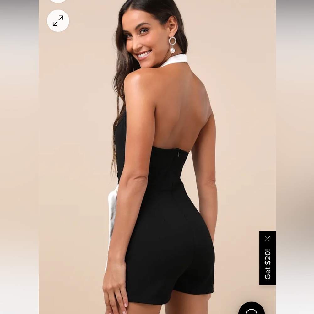 Lulus Black Color Block Collared Halter Wrap Skort Romper - Picture 2 of 6